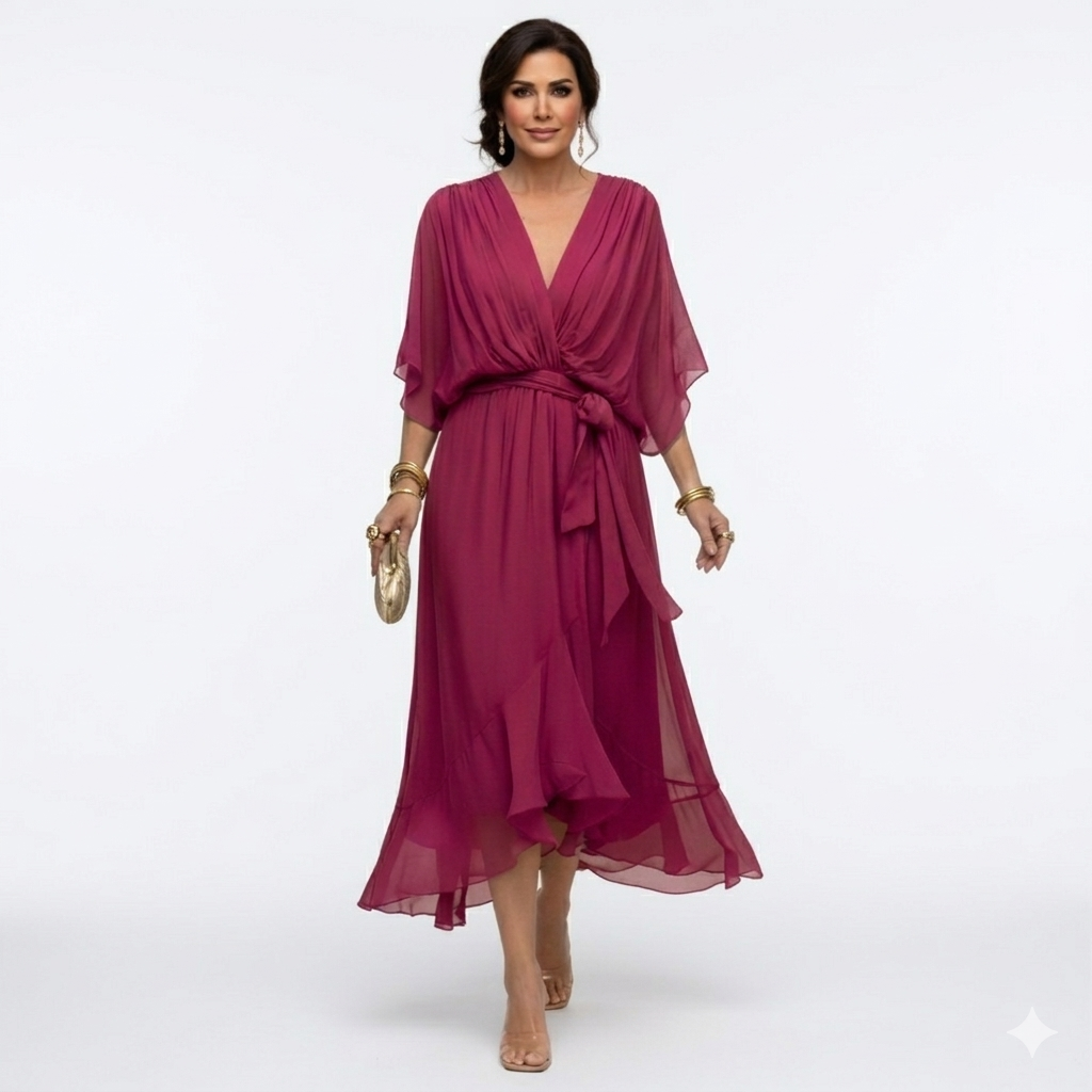 Zagda – Rochie Midi Elegantă Cu Decolteu În V