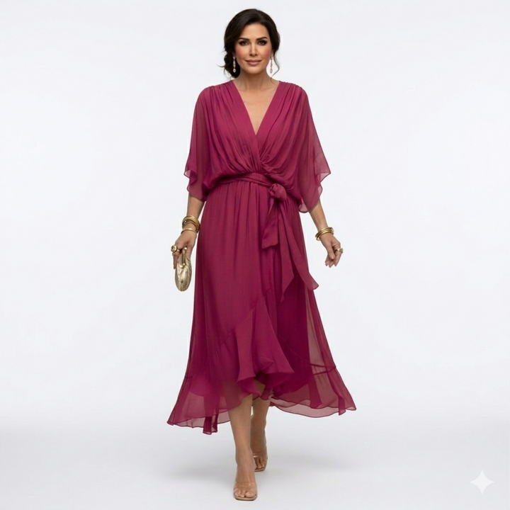 Zagda – Rochie Midi Elegantă Cu Decolteu În V