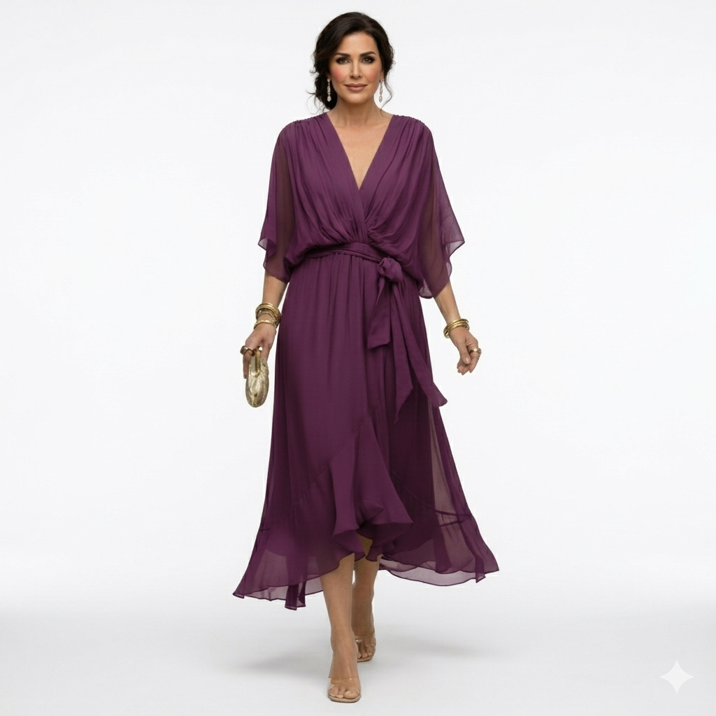 Zagda – Rochie Midi Elegantă Cu Decolteu În V