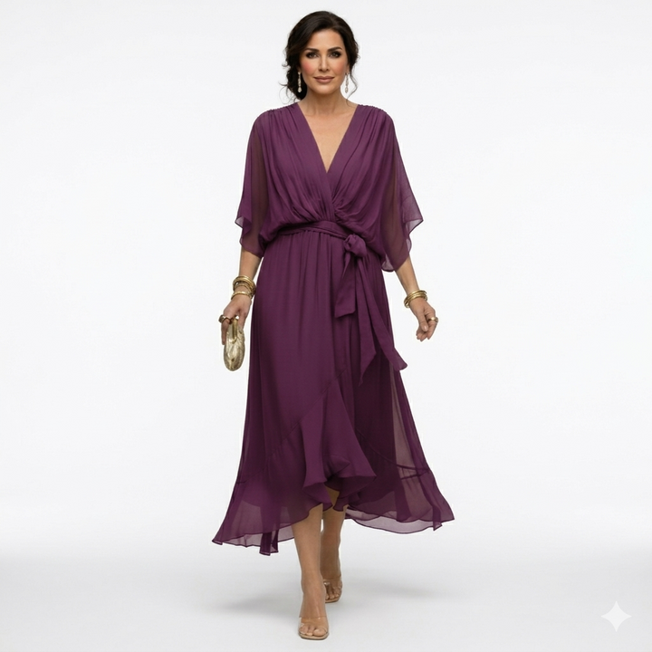 Zagda – Rochie Midi Elegantă Cu Decolteu În V