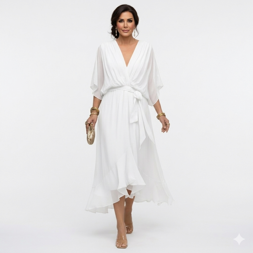 Zagda – Rochie Midi Elegantă Cu Decolteu În V
