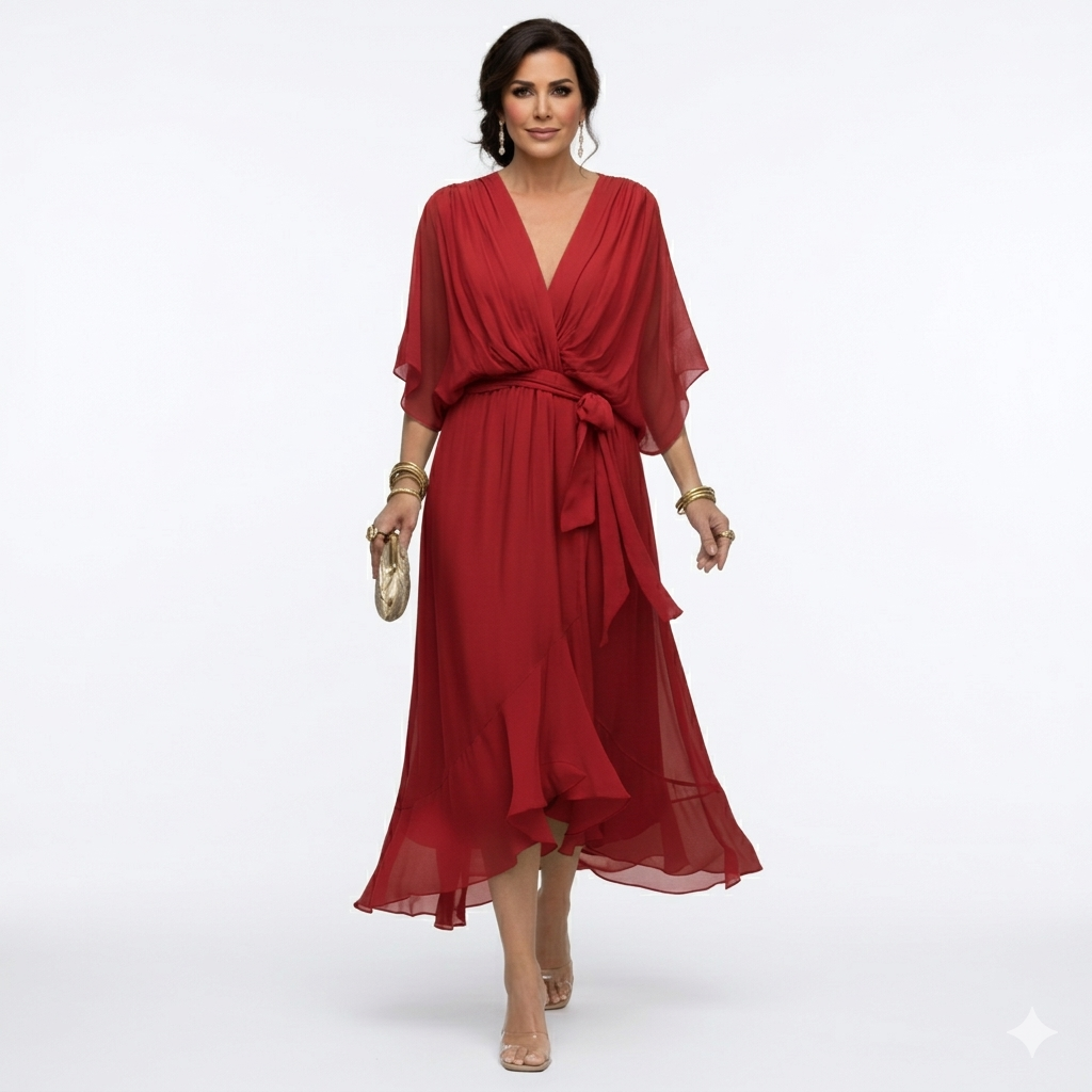 Zagda – Rochie Midi Elegantă Cu Decolteu În V