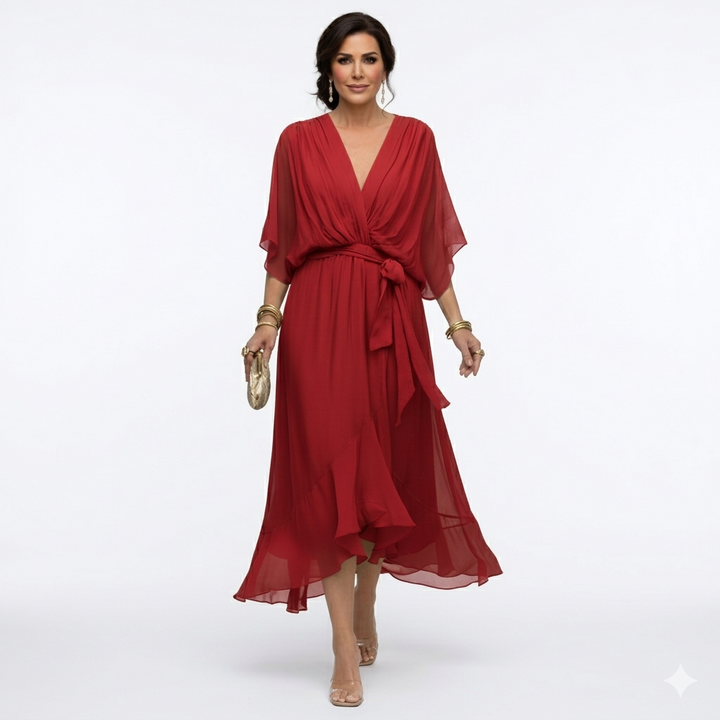 Zagda – Rochie Midi Elegantă Cu Decolteu În V