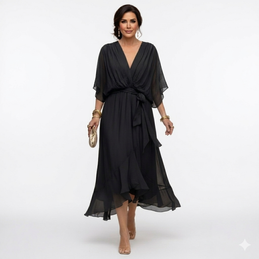 Zagda – Rochie Midi Elegantă Cu Decolteu În V