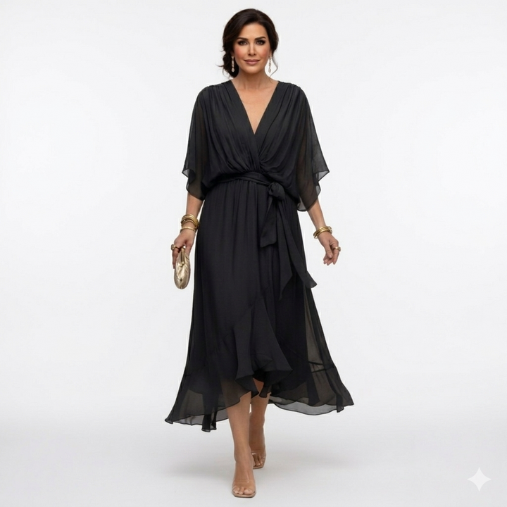 Zagda – Rochie Midi Elegantă Cu Decolteu În V