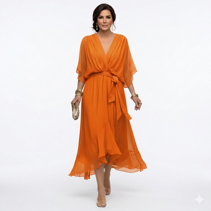 Zagda – Rochie Midi Elegantă Cu Decolteu În V