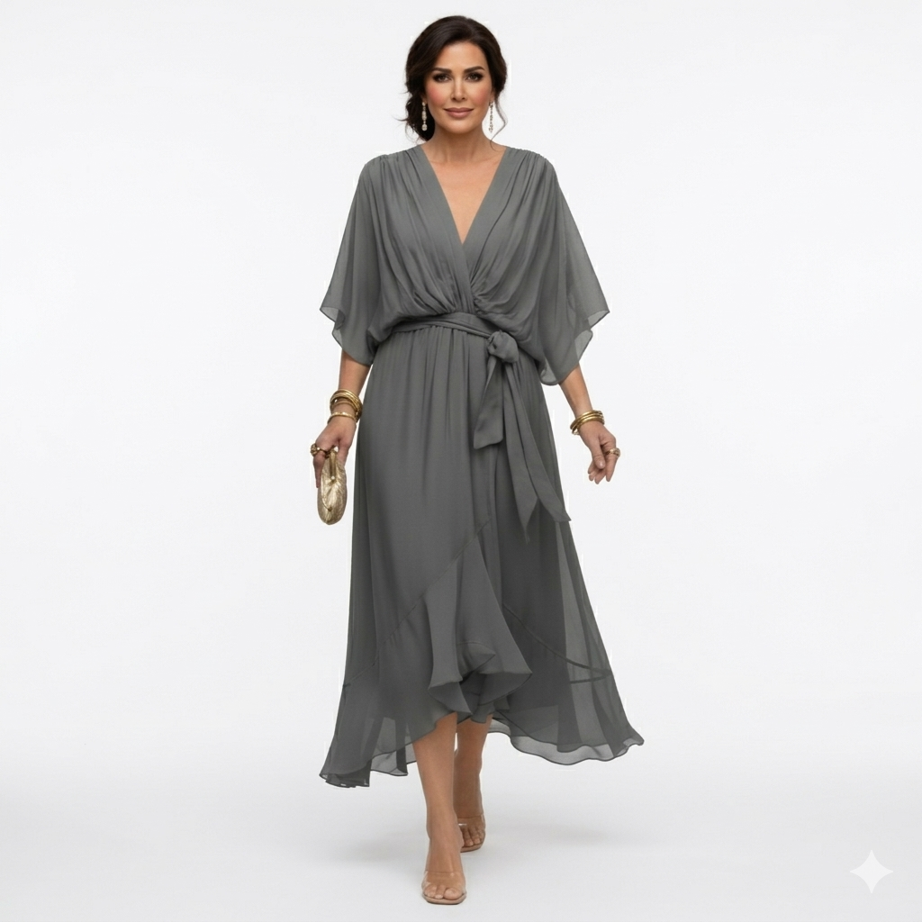 Zagda – Rochie Midi Elegantă Cu Decolteu În V