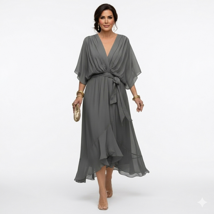 Zagda – Rochie Midi Elegantă Cu Decolteu În V