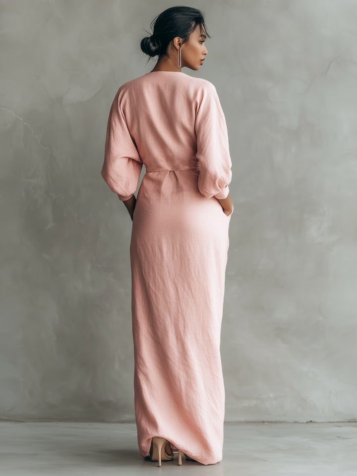 Konika – Rochie Lungă Minimalistă cu Decolteu în V