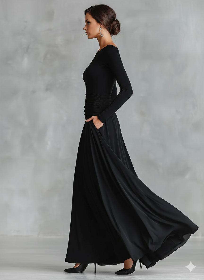 Hestia - Rochie Maxi Elegantă cu Pliuri Fluide