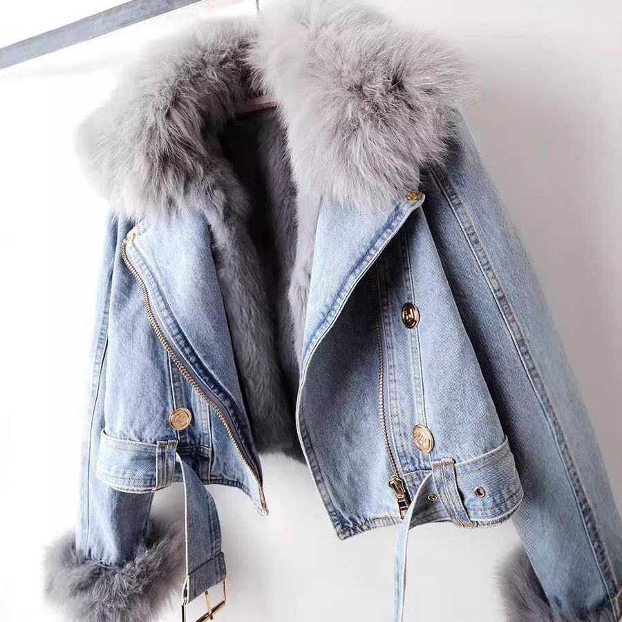 Phylicia - Jachetă Elegantă Din Denim Cu Blană Artificială