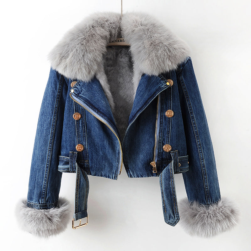 Phylicia - Jachetă Elegantă Din Denim Cu Blană Artificială