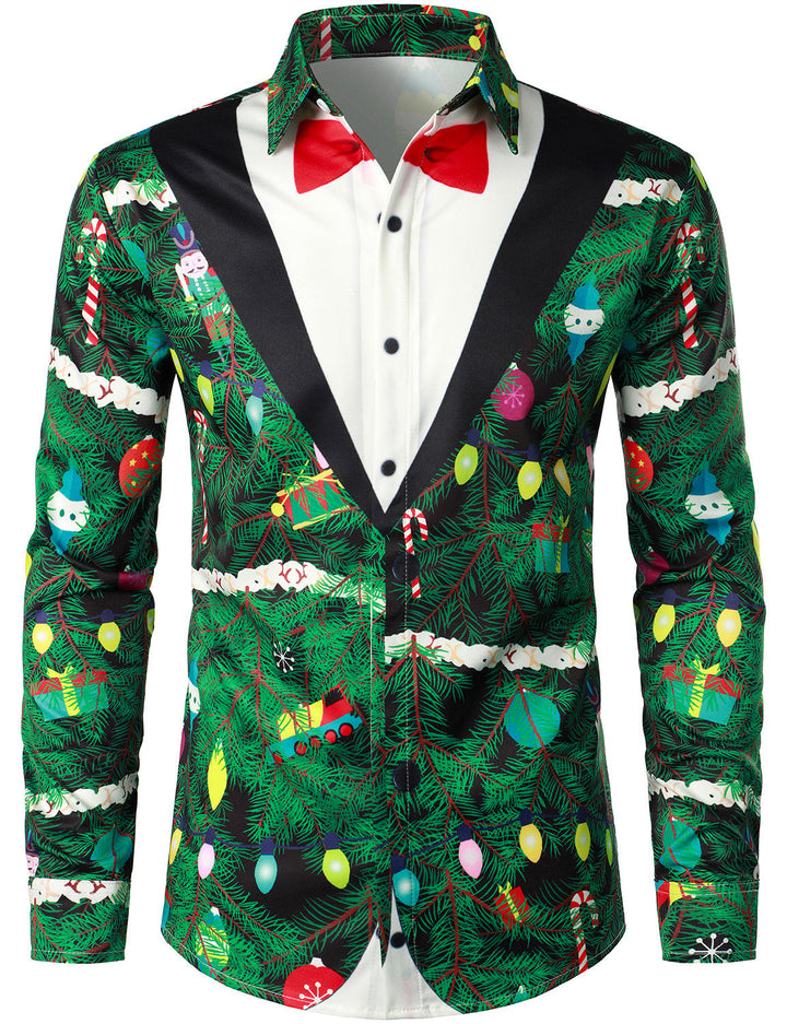 Gason - Cămașă cu mâneci lungi Pentru Bărbați, cu Imprimeu Camuflaj brad de Crăciun, Croială Normală, Tinută Tematică