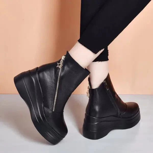 Narah - Ghete Din Piele Cu Fermoar Lateral