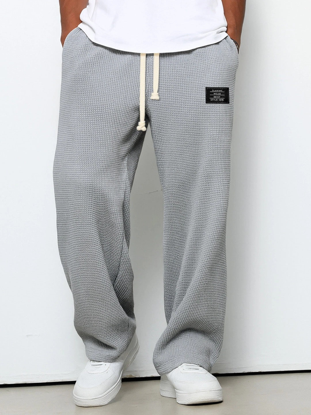 Daved - Pantaloni Casual Din Tricot Waffle Cu șnur