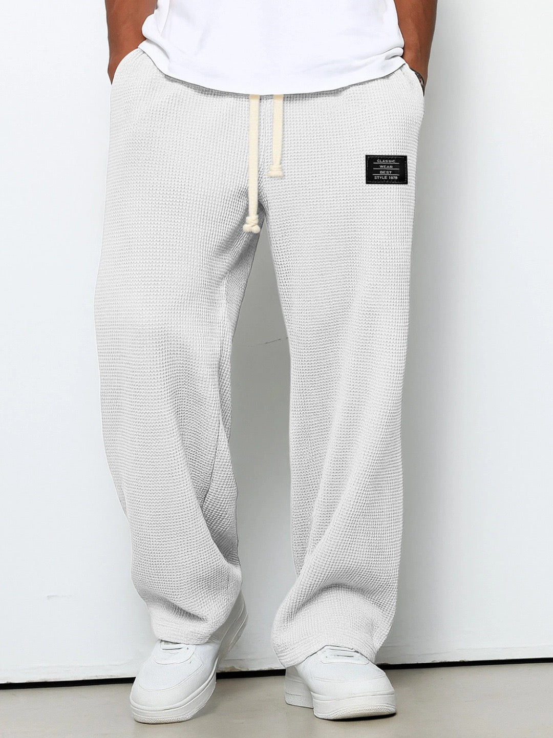 Daved - Pantaloni Casual Din Tricot Waffle Cu șnur