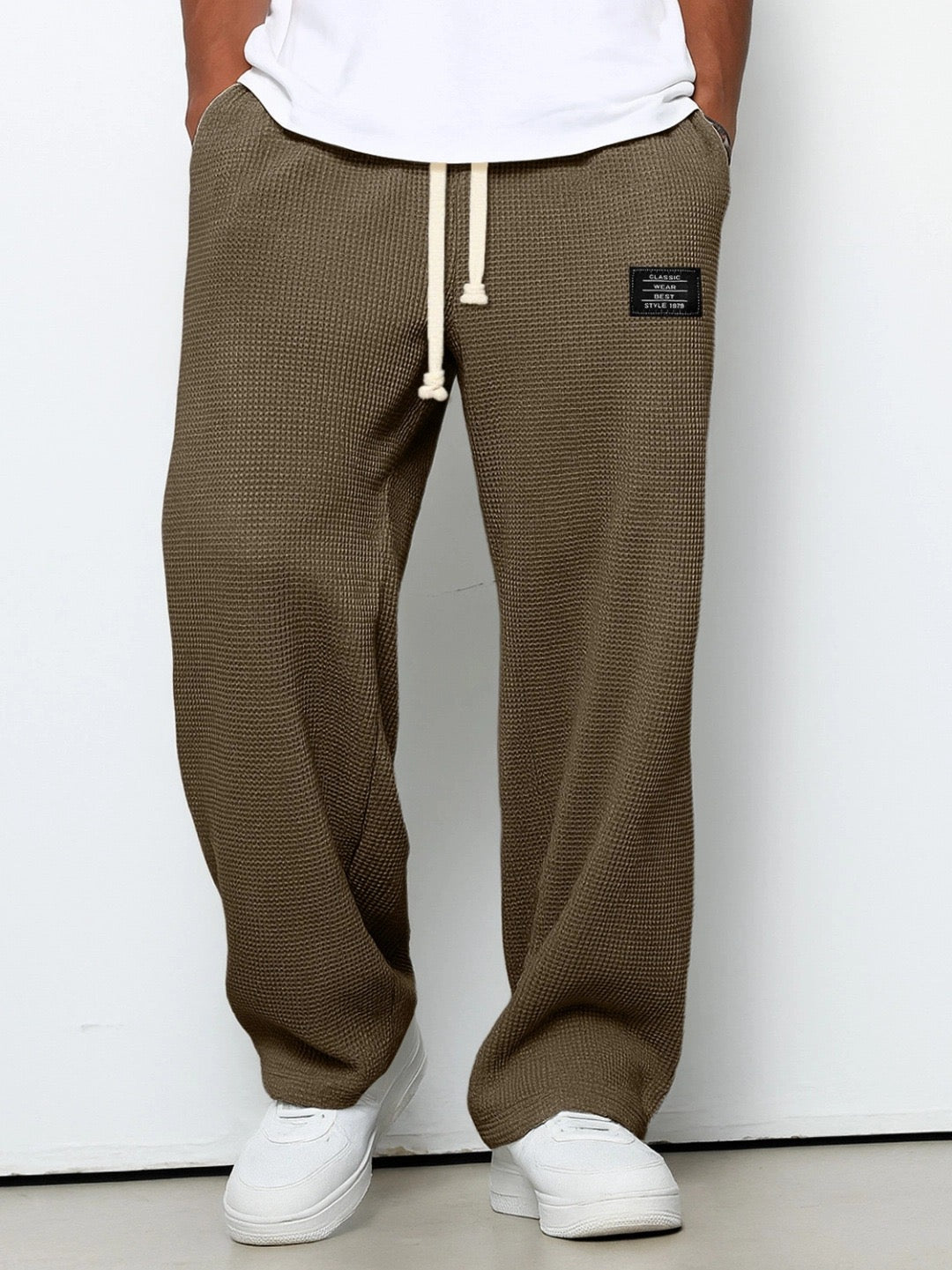 Daved - Pantaloni Casual Din Tricot Waffle Cu șnur