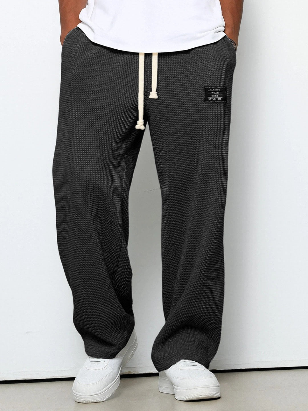 Daved - Pantaloni Casual Din Tricot Waffle Cu șnur