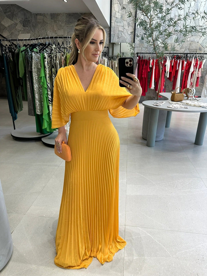 Valerija - Rochie lungă Plisată în Culori Vibrante