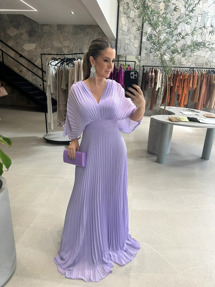 Valerija - Rochie lungă Plisată în Culori Vibrante