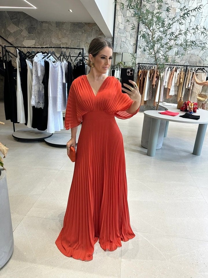 Valerija - Rochie lungă Plisată în Culori Vibrante