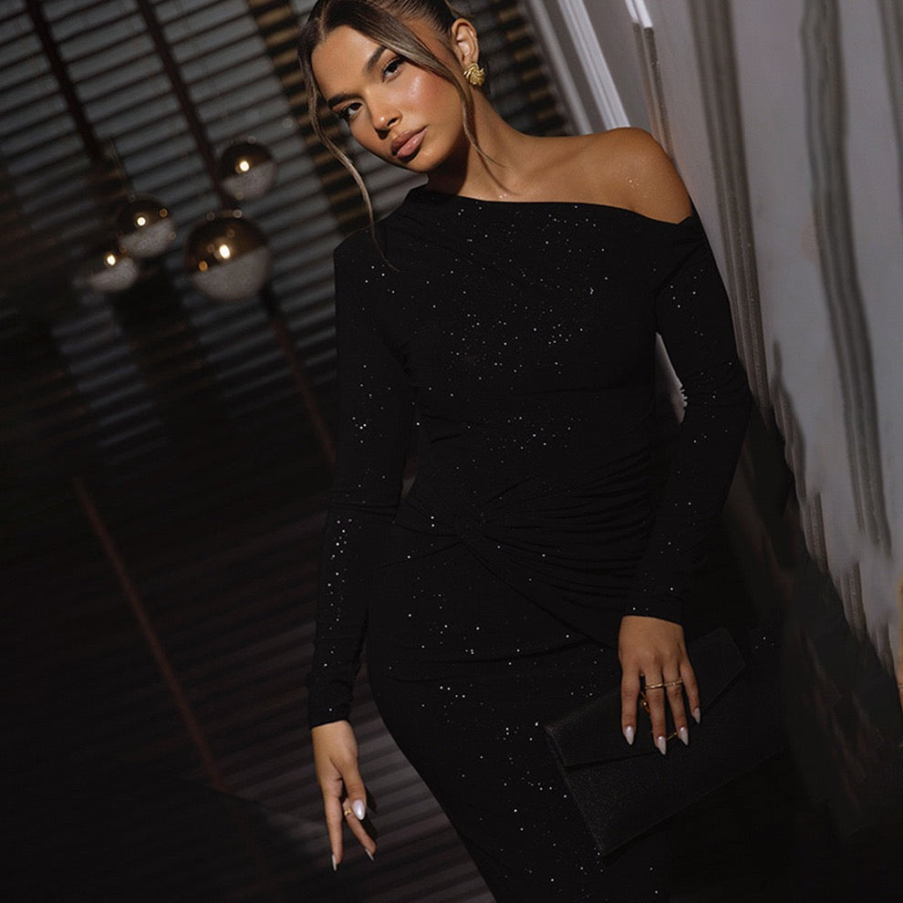 Uriela - Rochie Lungă cu Mâneci Lungi Sparkle