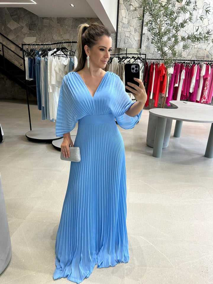 Valerija - Rochie lungă Plisată în Culori Vibrante