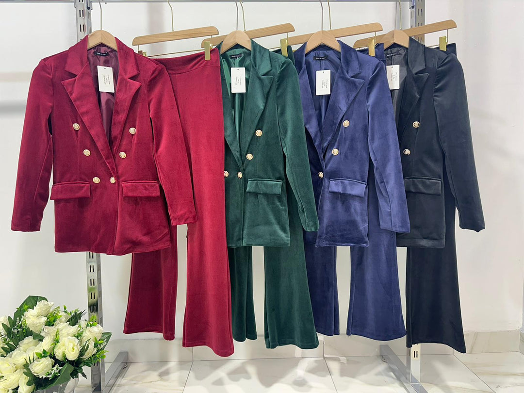 Dimitra - Set Sacou Din Catifea Cu Două Rânduri De Nasturi