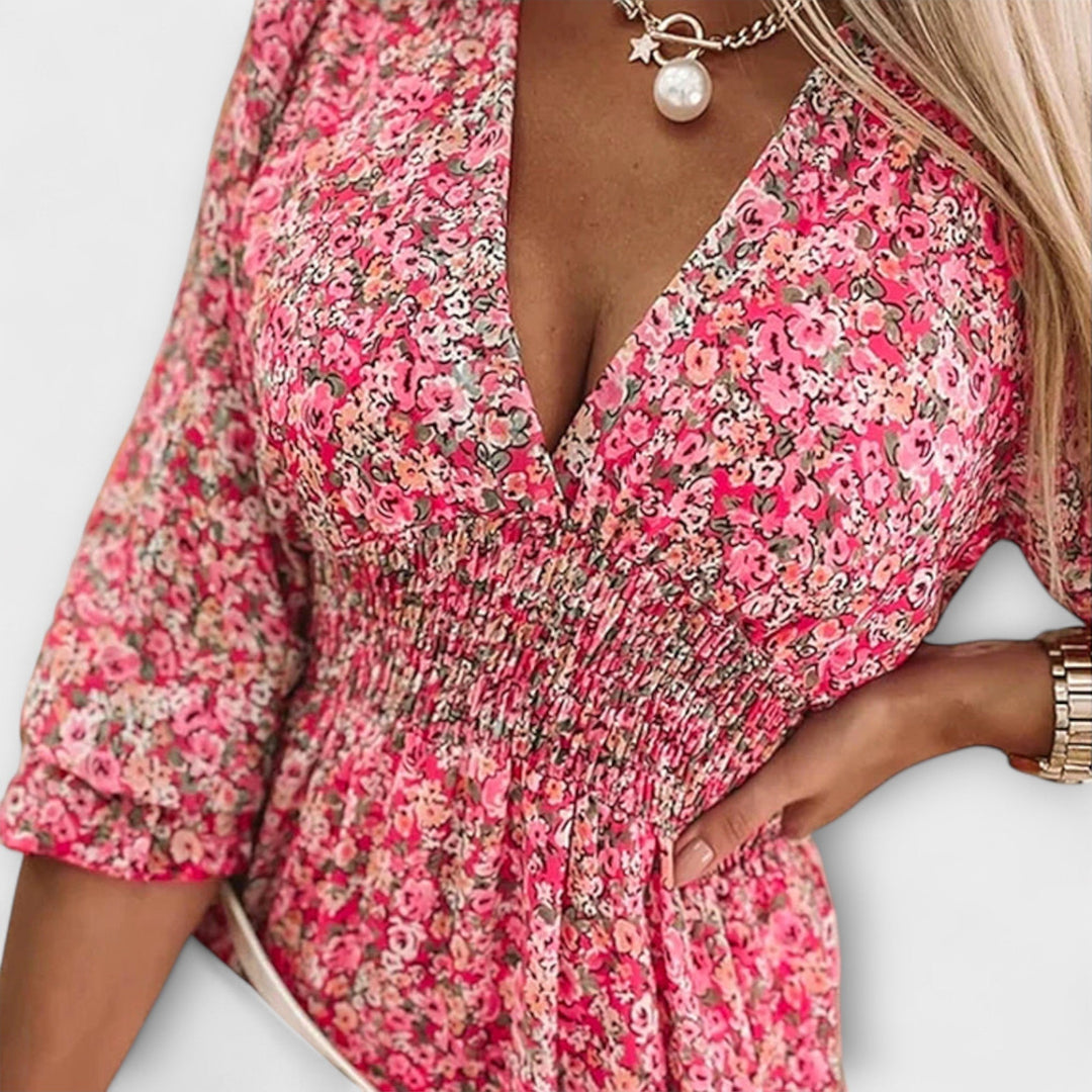 Shari - Rochie Cu Imprimeu Floral Și Mâneci Bufante