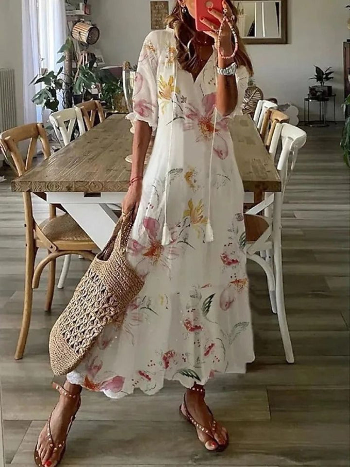 Verute - Rochie Lungă Din Catifea cu Imprimeu Floral