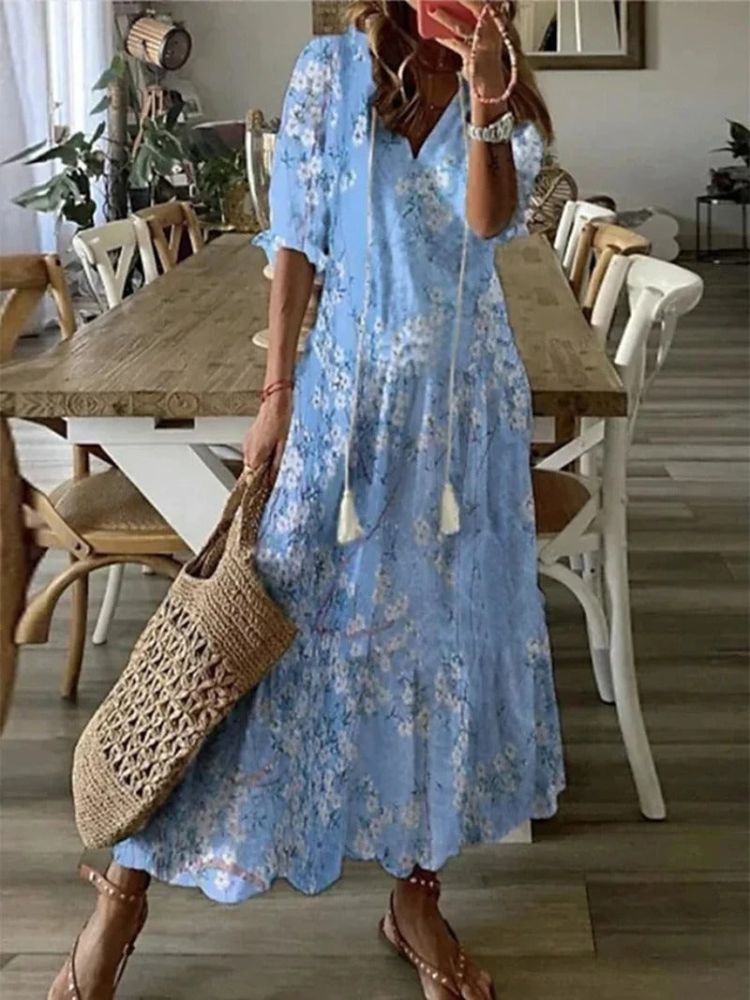 Verute - Rochie Lungă Din Catifea cu Imprimeu Floral