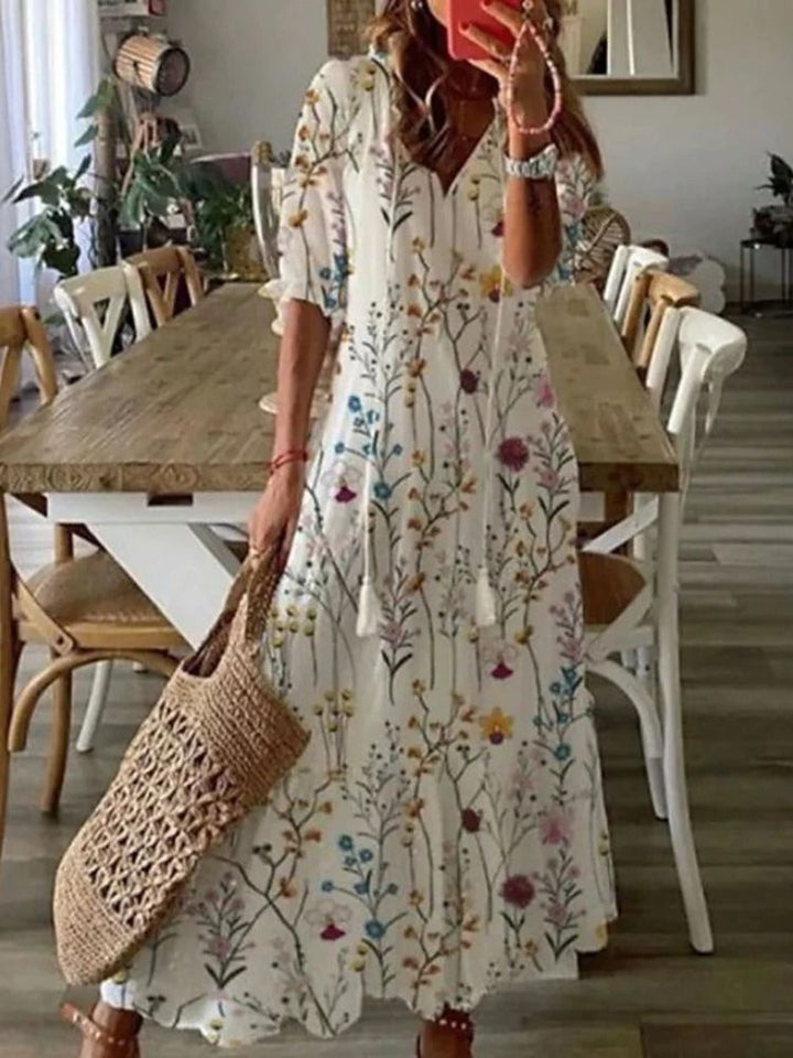 Verute - Rochie Lungă Din Catifea cu Imprimeu Floral