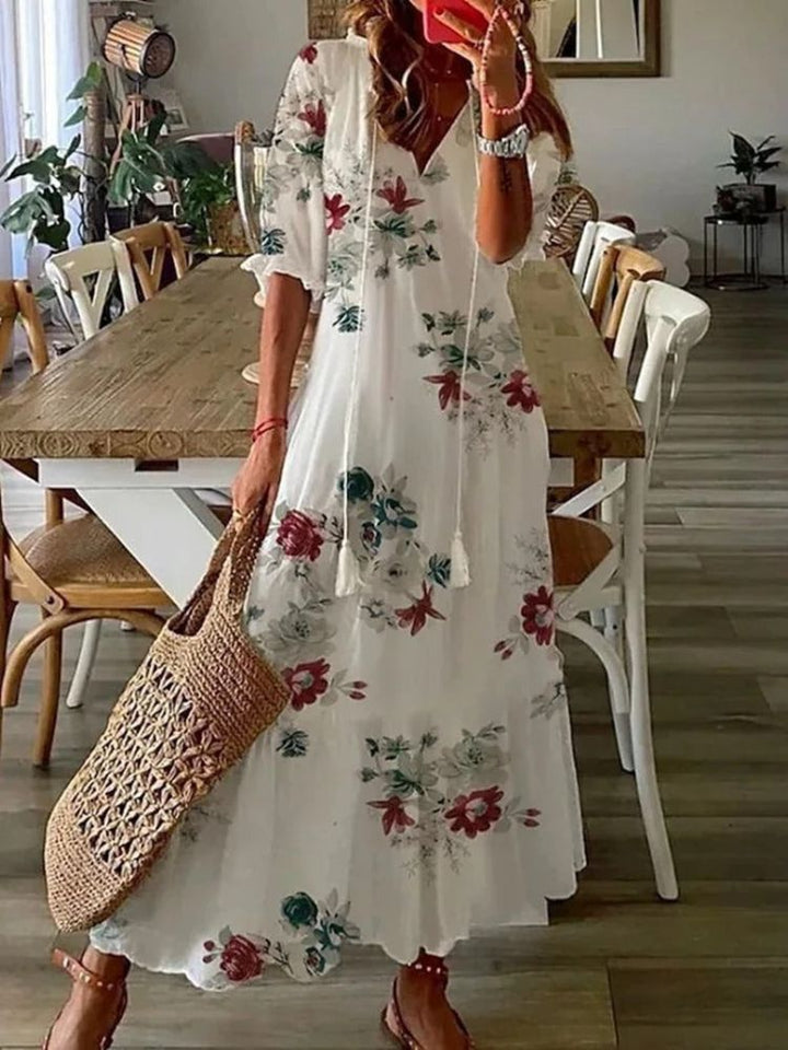 Verute - Rochie Lungă Din Catifea cu Imprimeu Floral