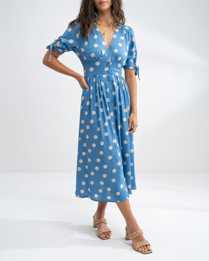 Fabienne - Rochie Midi Elegantă Cu Imprimeu În Buline