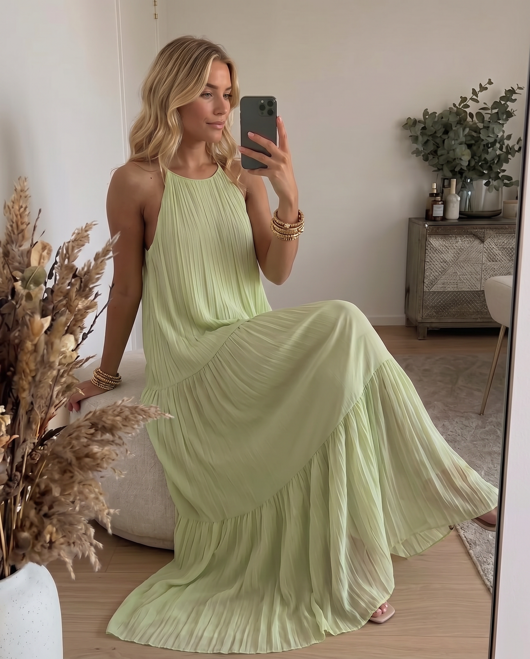 Frazier - Rochie maxi Fără Mâneci  cu Pliuri