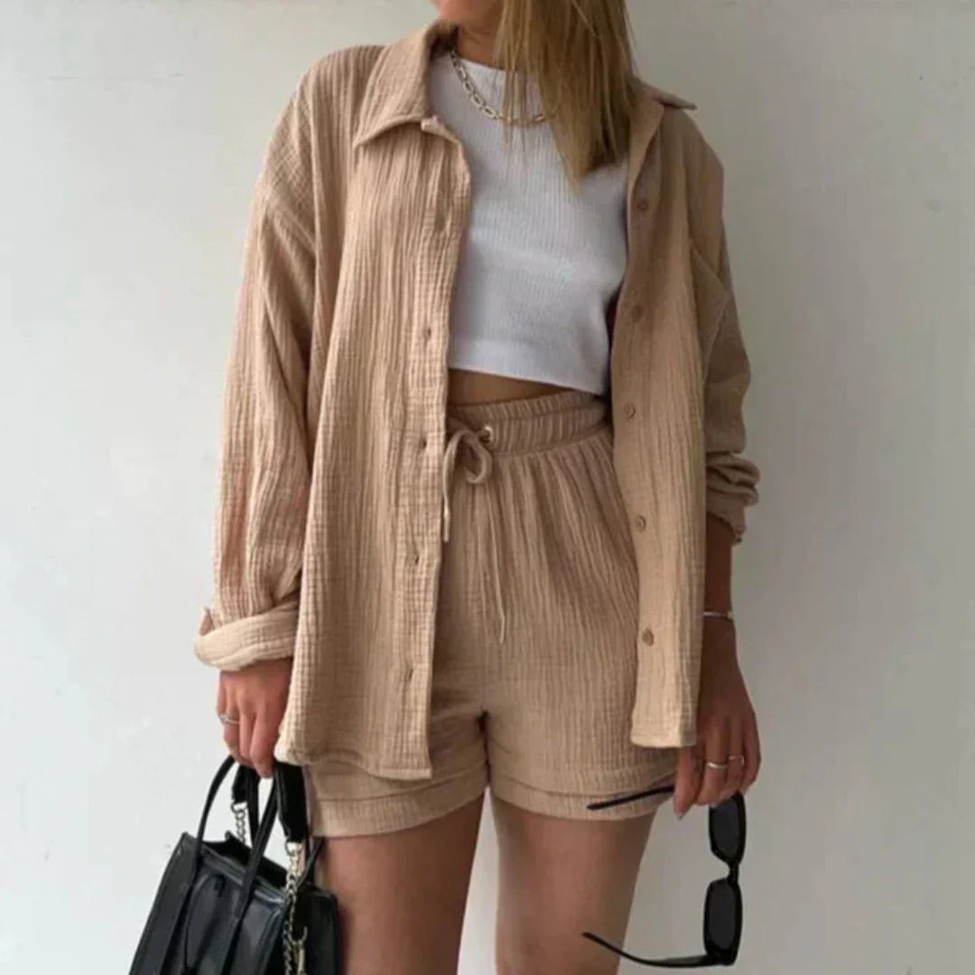 Katelyn - Set din Două Piese, Cămașă și Pantaloni Scurți din Bumbac