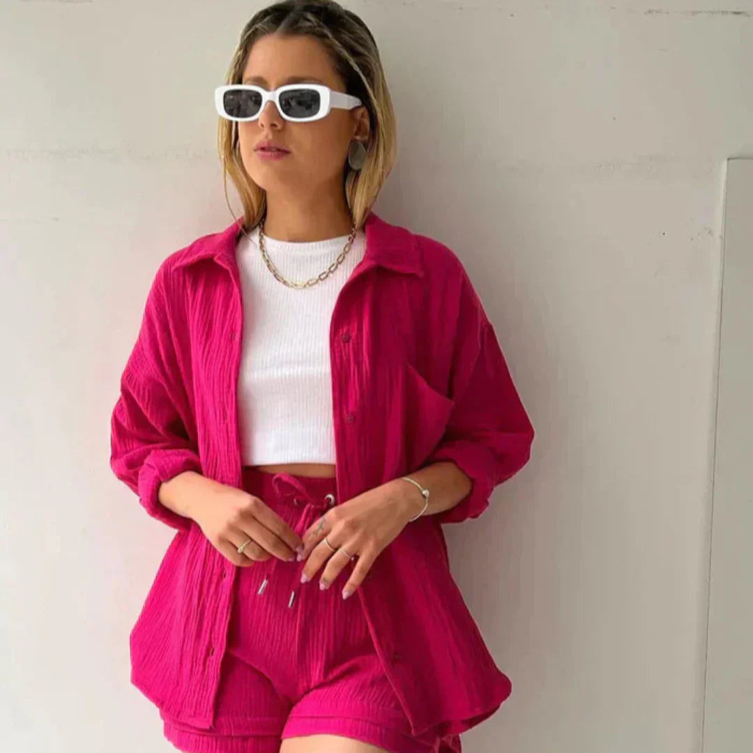 Katelyn - Set din Două Piese, Cămașă și Pantaloni Scurți din Bumbac
