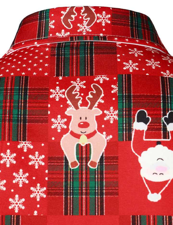 Hunter - Cămașă cu mâneci lungi Pentru Bărbați, în Stil vintage, cu model Tartan roșu, cu Tematică de Sărbători și Crăciun