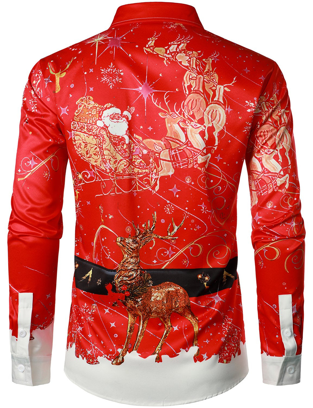 Beau - Cămașă roșie cu Nasturi și mâneci lungi Pentru Bărbați, Inspirată de Crăciun, Pentru ținute festive