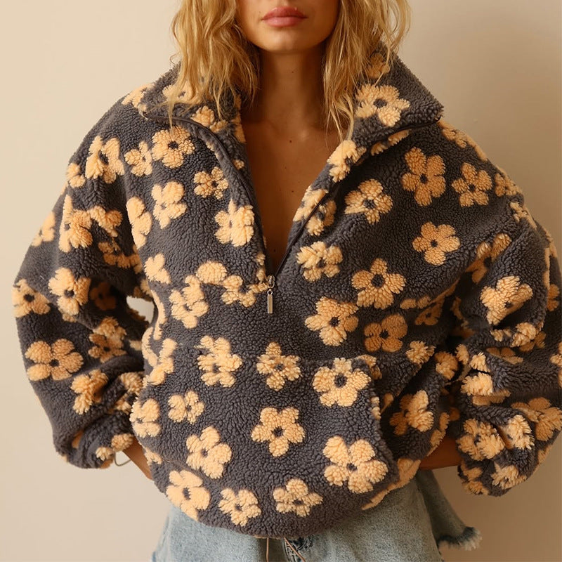 Yzella - Pulover din Fleece cu Imprimeu Floral