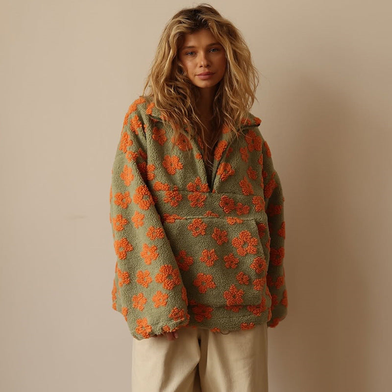 Yzella - Pulover din Fleece cu Imprimeu Floral