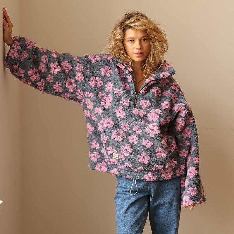 Yzella - Pulover din Fleece cu Imprimeu Floral