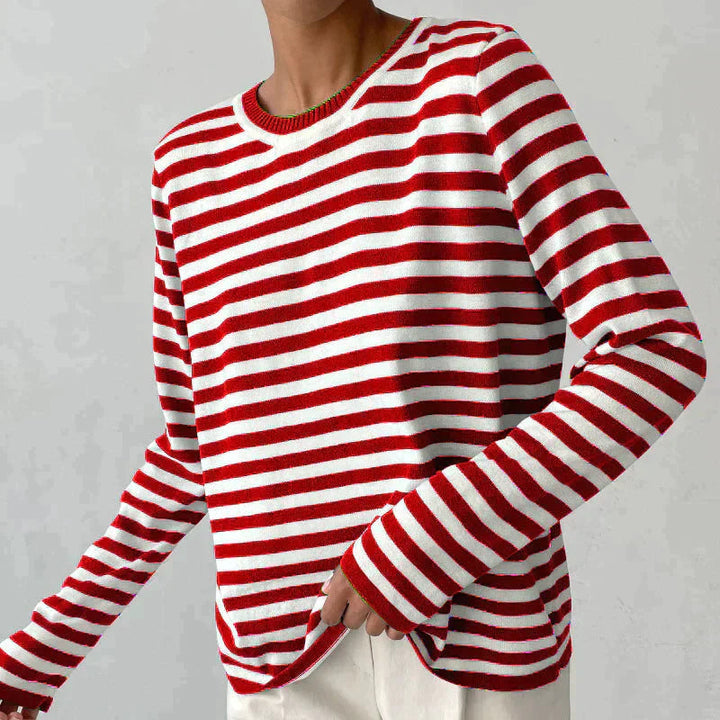 Quintina - Pulover Elegant Cu Mâneci Lungi Și Model Cu Dungi