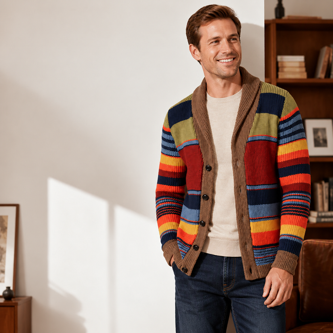 Tyrique - Cardigan Din Tricot Cu Guler Tip Șal În Dungi