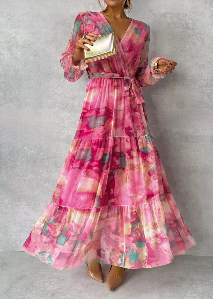 Jenina - Rochie Elegantă Cu Imprimeu Floral, Cu Decupaj în Față
