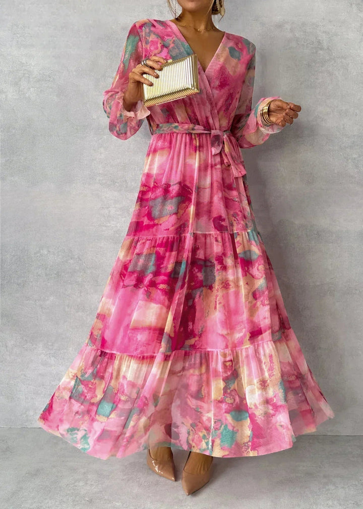 Jenina - Rochie Elegantă Cu Imprimeu Floral, Cu Decupaj în Față