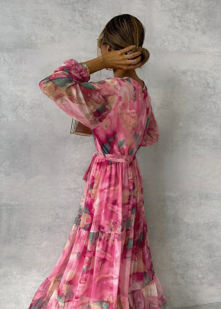 Jenina - Rochie Elegantă Cu Imprimeu Floral, Cu Decupaj în Față