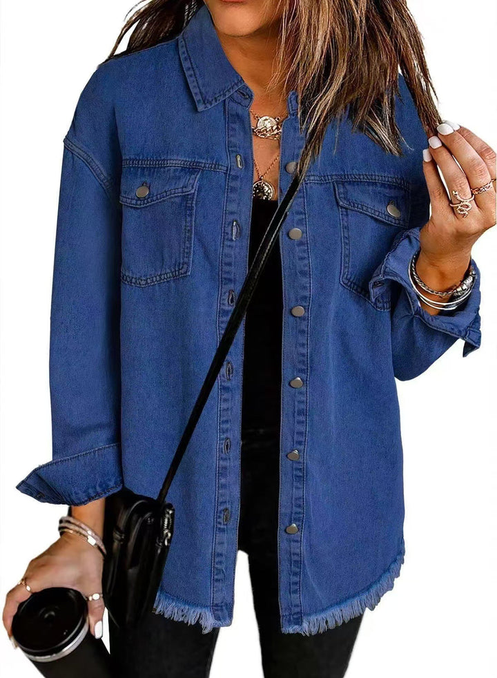 Jolien – Jachetă Din Denim Cu Mâneci Lungi și Buzunare
