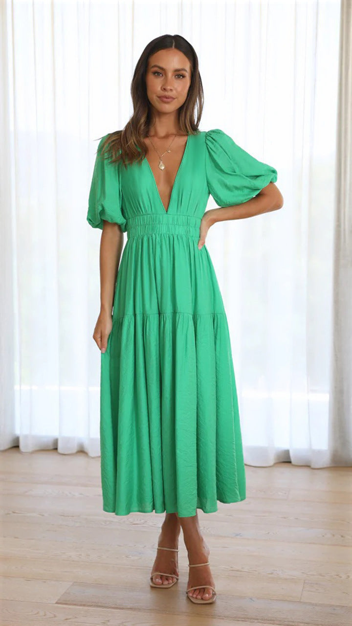 Delphine - Rochie MIDI Elegantă Cu Decolteu În V Și Mâneci Cu Volane