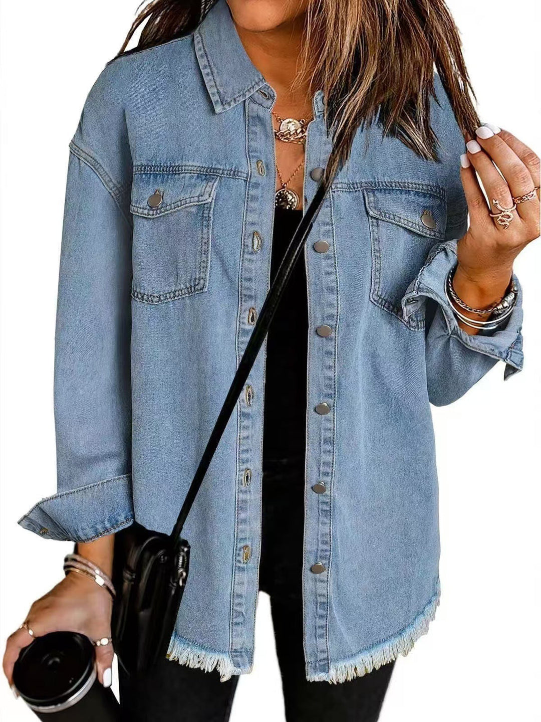 Jolien – Jachetă Din Denim Cu Mâneci Lungi și Buzunare
